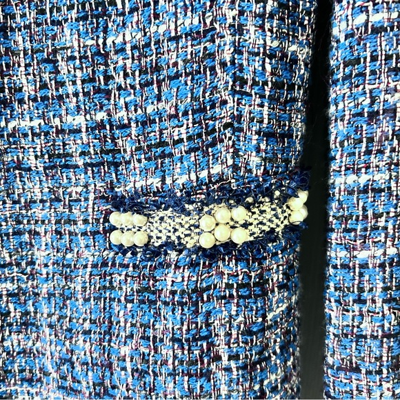 Zara Basics Trendy Blue and White Tweed Blazer with Pearl Trim Size XS - Picture 17 of 17